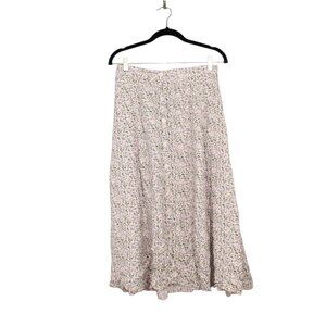Vintage B. Bronson Button Front Floral Printed Midi Skirt Pink Size Large